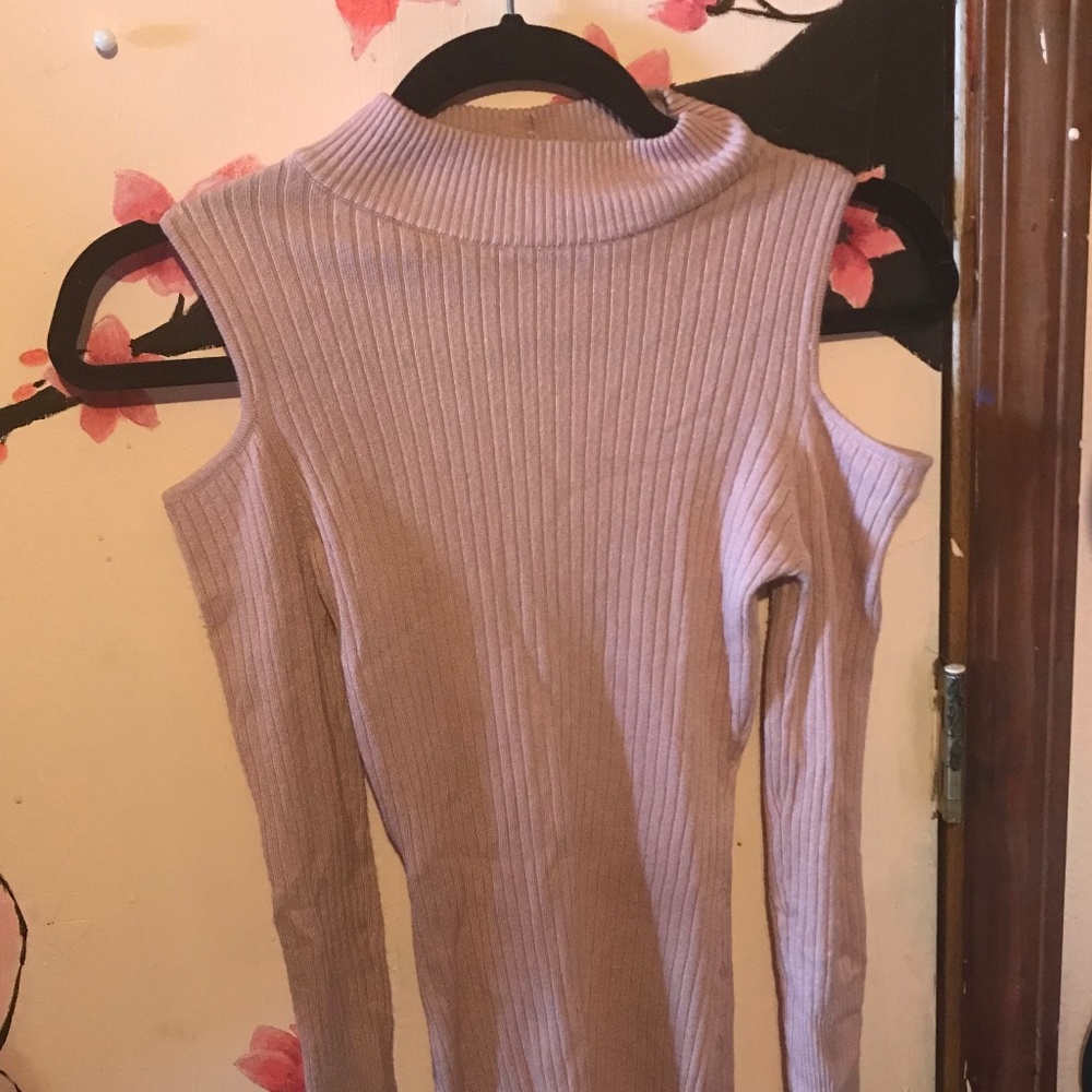 Say What? Pink shoulderless long sleeve ribbed shirt